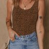 Women's Brown Leopard Printed Sleeveless Scoop Neck Bodysuit for Casual Wear - Image 8