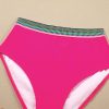 Women's Rose Red Contrast Banding Tube Bikini High Waist 2-Piece Swimsuit - Image 28