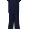 Women's Navy Blue Solid Color Textured Short Sleeve Top and Casual Pants Set - Image 10