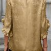 Elegant Gold Metallic Luster Frilled Half Sleeve Blouse for Women - Image 2