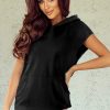 Women's Black Solid Color Cap Sleeve Hoodie with Kangaroo Pocket - Image 3