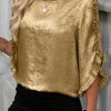 Elegant Gold Metallic Luster Frilled Half Sleeve Blouse for Women - Image 3