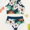 Women's Blue Floral Zip-Up Racerback High-Waisted Bikini Set - Image 10