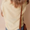 Women's Oatmeal Solid Color Batwing Short Sleeve Knit T-Shirt - Casual and Comfortable - Image 2