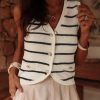 Elegant Women's Black Stripe Buttoned V Neck Slim Fit Sweater Vest - Image 6