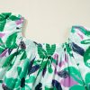 Women's Green Floral Print Shirred Square Neck Mini Dress with Puff Sleeves - Image 10