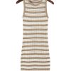 Chic Khaki Stripe Hollowed Knit Sleeveless Sweater Dress for Women - Image 13