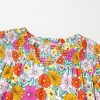 Women's Sky Blue Floral Print Smocked Notch V Neck Flutter Sleeve Mini Dress - Image 14