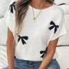 Elegant Women's Black Bow Pattern Knit Short Sleeve Sweater - Image 3