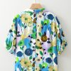 Women's Light Blue Floral Print Slit V Neck Short Sleeve Blouse - Effortlessly Feminine Style - Image 6