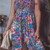 Women's Pink Floral Smocked Bust Spaghetti Strap Wide Leg Jumpsuit - Trendy and Comfortable Summer Outfit - Image 4