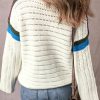 Women's White Daisy Flower Pointelle Knit Sweater - Image 2