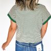 Women's Plus Size Green Stripe Trimmed Boxy Fit T-Shirt with Round Neck - Image 2