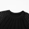 Chic Black Contrast Lace Raglan Sleeve Pleated Shift Dress - Image 16