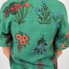 Women's Bright Green Floral Print Buttoned V Neck Short Sleeve Blouse - Image 2