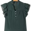 Chic Women's Skobeloff Frilled V Neck Ruffled Cap Sleeve Blouse - Image 12