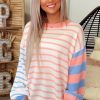 Women's Pale Chestnut Colorblock Striped Drop Shoulder Cozy Sweater - Image 4