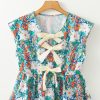 Women's Green Floral Print Bow Applique Sleeveless Peplum Blouse for Summer - Image 7