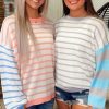 Women's Pale Chestnut Colorblock Striped Drop Shoulder Cozy Sweater - Image 3