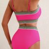 Women's Rose Red Contrast Banding Tube Bikini High Waist 2-Piece Swimsuit - Image 15