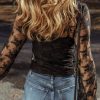 Women's Black Lace Mesh Crochet Splicing Slim Fit Long Sleeve Blouse - Image 2