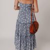 Women's Blue Floral Spaghetti Strap Frilled V Neck Tiered Midi Dress for Summer - Image 2