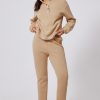 Women's Parchment Solid Half Button Sweatshirt and High Waist Sweatpants Set - Image 4