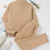 Women's Parchment Solid Half Button Sweatshirt and High Waist Sweatpants Set - Image 10