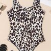 Feminine Brown Leopard Print U Neck Sleeveless Bodysuit for Women - Image 9