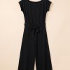 Women's Black Checkered Mesh One Shoulder Jumpsuit with Knotted Waist - Image 7