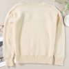 Women's Beige Knitted Flower Pattern Ribbed Edge Sweater - Image 7