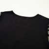 Elegant Women's Black Flora Lace Patchwork Crew Neck T-Shirt with Mesh Puff Sleeves - Image 9