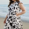 Plus Size Women's White Polka Dot Print Ruffled Sleeve Midi Dress with Pockets - Image 3
