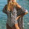 Women's Black Stripe Print Loose Fit Open Front Beach Cover Up for Swimsuits - Image 6