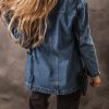 Women's Chic Sail Blue Lapel Collar Denim Jacket with Side Pockets - Image 3