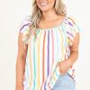 Plus Size Women's White Stripe Ruffled Sleeve Square Neck Blouse - Image 3