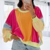 Women's Rose Red Plus Size Colorblock Patchwork Sweatshirt - Image 6