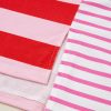 Women's Pink Stripe Patchwork Round Neck Loose T-Shirt with Side Splits - Image 13