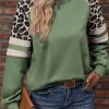 Women's Grass Green Leopard Print Colorblock Raglan Sleeve Sweatshirt - Image 6