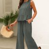 Women's Duffel Green Ribbed Ruffle Tank Top and Pants Set - Stylish Loungewear - Image 3