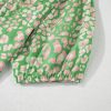 Plus Size Green Floral Tassel Tie Split Neck Blouse with Puff Sleeves - Image 12