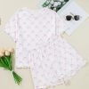 Women's Pink Bow Knot Geometric Print Lettuce Trim Two Piece Lounge Set - Image 18