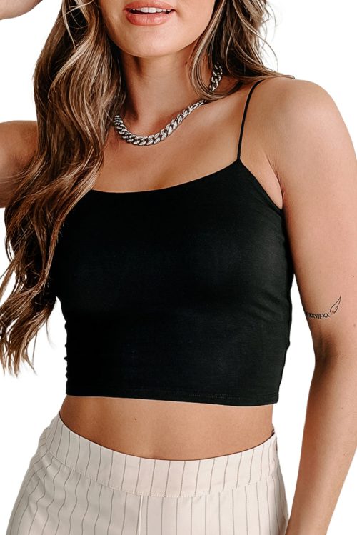 Women's Black Spaghetti Strap Cropped Tank Top - Slim Fit Cami