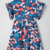 Plus Size Blue Abstract Print Shirred Ruffled Short Sleeve Mini Dress - Image 7