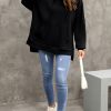 Women's Black Waffle Knit Fleece Lined Oversized Hoodie - Image 8