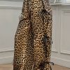 Women's Brown Leopard Print Bow Tie Drawstring High Waist Pants - Image 3