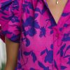 Women's Rose Floral Print Collared Blouse with Flutter Sleeves - Adjustable Button Neckline - Image 7