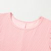 Blossom Pink Corded Knit Crew Neck Puff Sleeve Shift Mini Dress for Women - Image 12