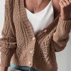 Women's Dark Khaki Open Knit Drop Shoulder Sweater Cardigan - Image 8