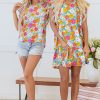 Women's Sky Blue Floral Print Smocked Notch V Neck Flutter Sleeve Mini Dress - Image 6